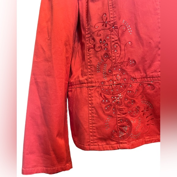 Chico’s Plus Size Denim Boho Eclectic Rhinestone Bedazzled Floral Zip Up Jacket - Picture 2 of 9